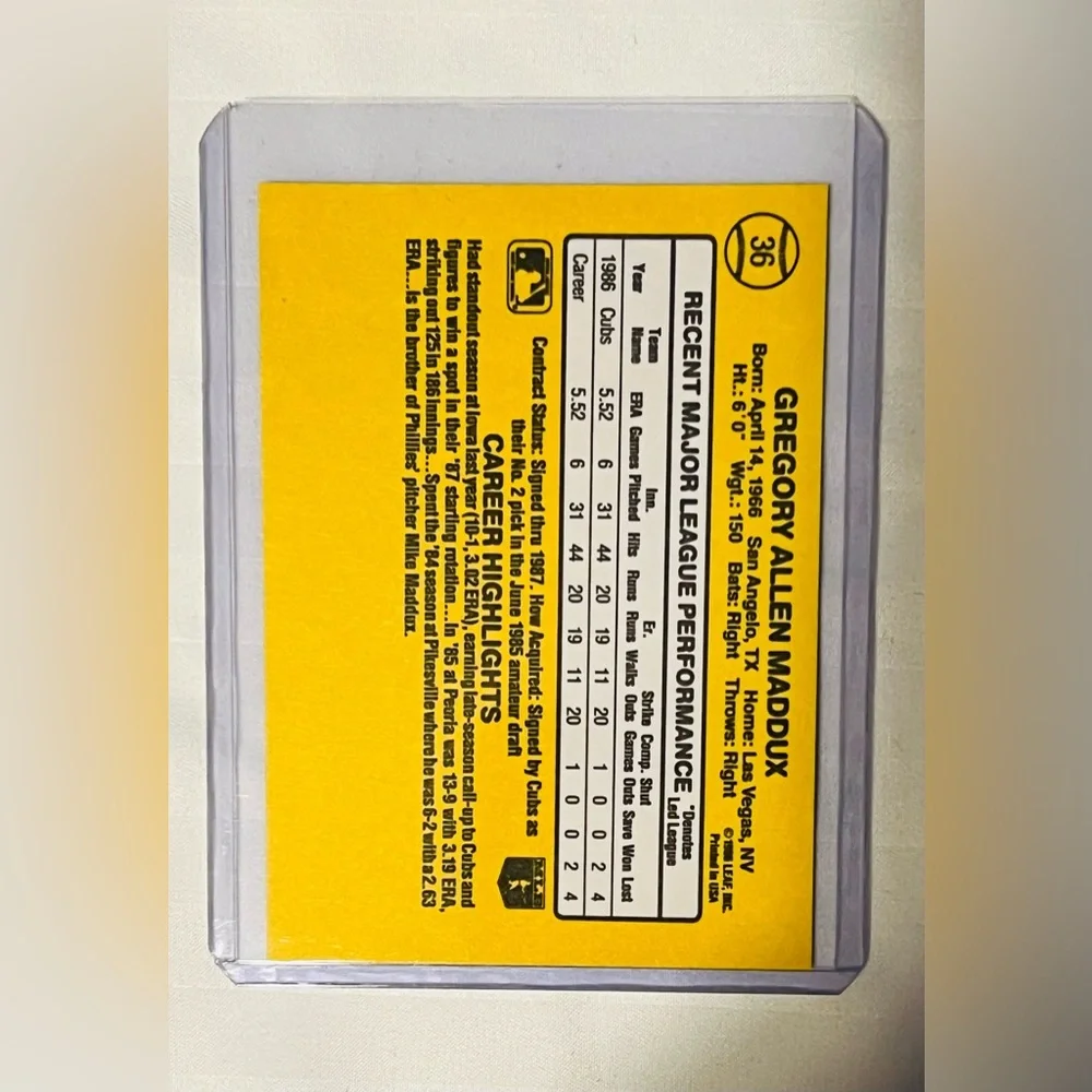 1987 Donruss Greg Maddux Rookie Card MINT - Picture 2 of 2